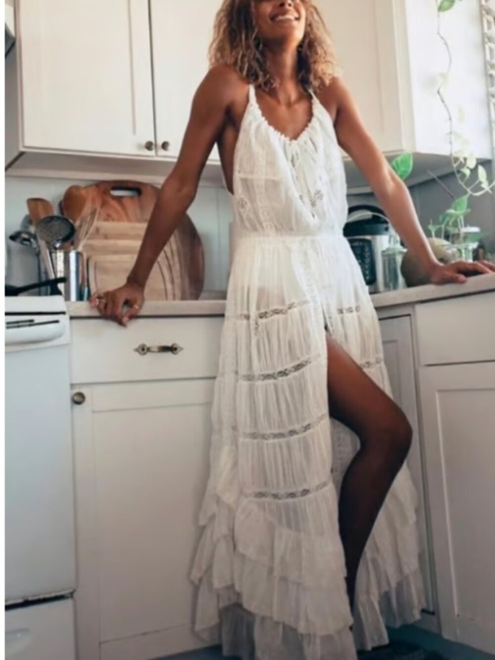 Free People Dolly White Lace Tiered Maxi Dress Small Boho Bridal